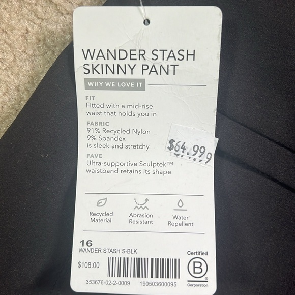 Athleta Size 16 Women’s Black Wander Stash Skinny Pant- New with Tags - Picture 3 of 3